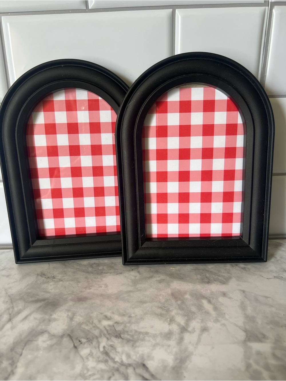 Black Arch Photo Frame Pair with Red Gingham Inserts